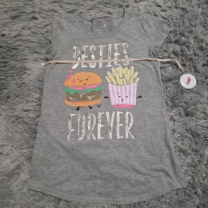 Gray 'Besties Forever' Graphic T-Shirt Justice Girls Sz 14 Hamburger And Fries